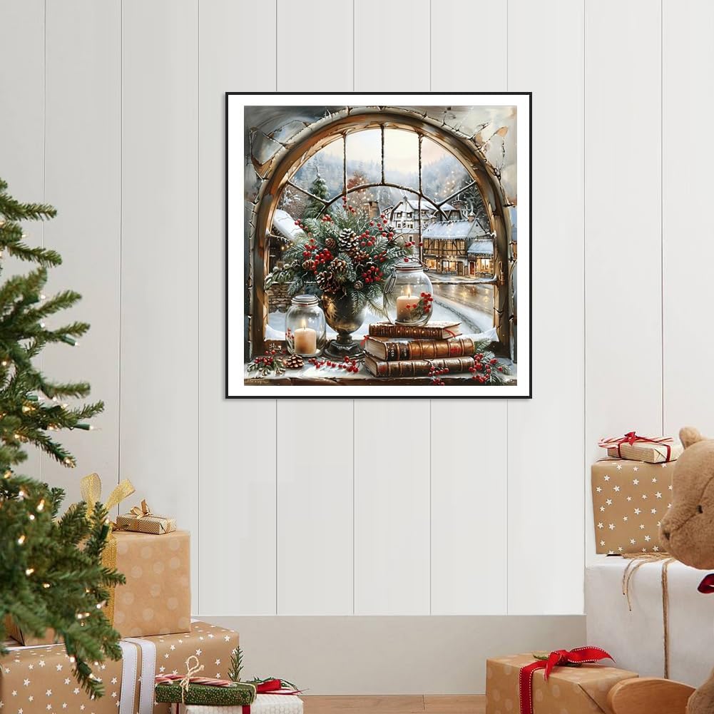 wavaiov Christmas Diamond Painting Kits for Adult, Xmas Winter Snow Landscape Diamond Art Kits for Beginners, DIY Full Drill Rhinestone Diamond Dots Gem Painting Art Craft for Home Decor 12x12Inch wavaiov