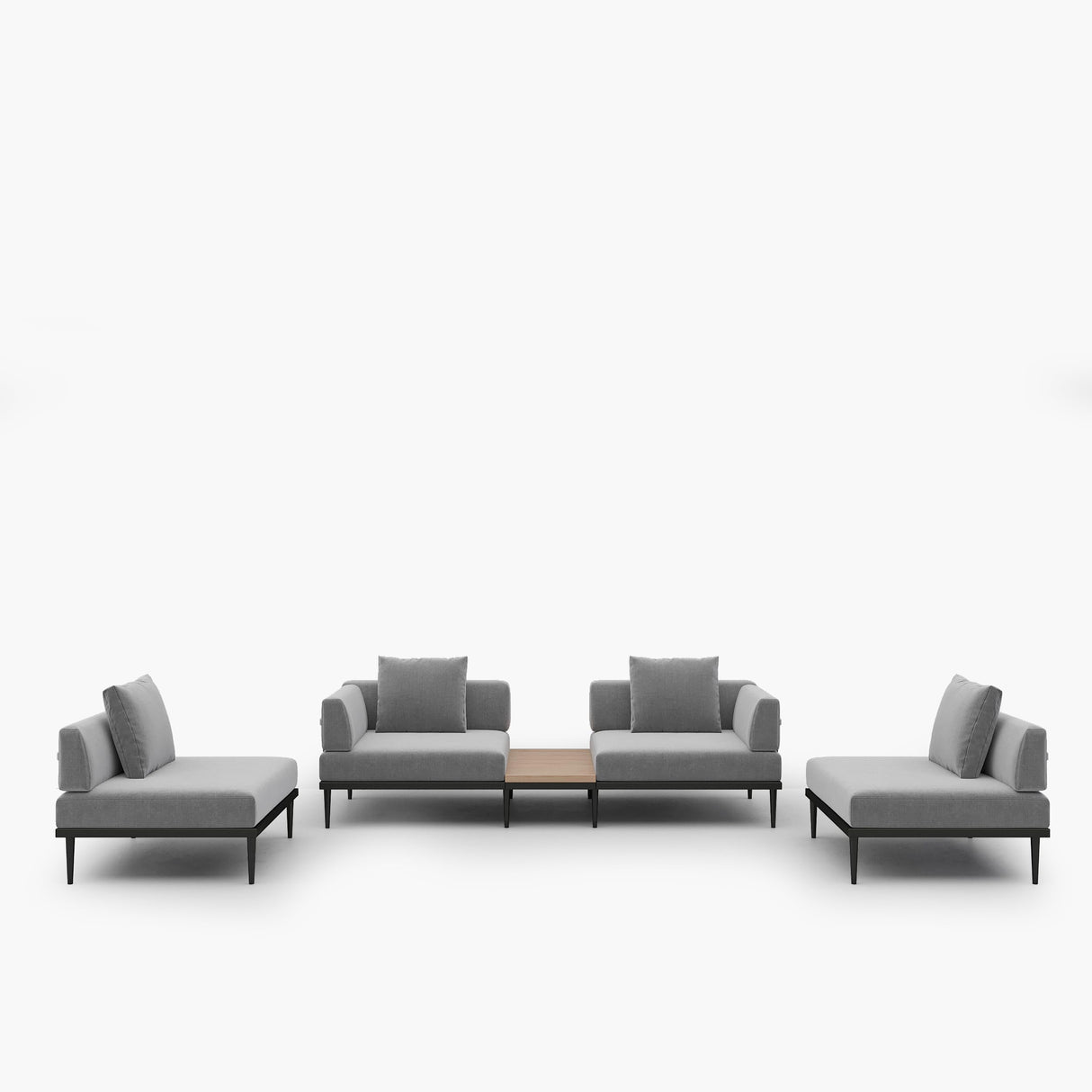 Acanva Modular Outdoor Patio Sectional Sofa, All-Weather Free Combination L-Shaped Balcony Couch with Side Table, Grey, 4 Seater + 1 Side Table Acanva