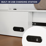 ijuicy Queen Murphy Bed with Storage & Multifunctional Charging Station, Farmhouse Murphy Cabinet Bed with Foldable Panel, Space-Saving Beds for Guest Bedroom, Living Room-White & Brown,with Mattress ijuicy