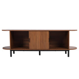 FurSch 62" Tambour Door TV Stand,Wood Mid Century Modern TV Cabinet for Up to 65“ TV,Curved Edge Long TV Stand with Storage for Bedroom Living Room (Walnut, 62.2inch) FurSch