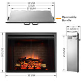 PuraFlame Klaus Electric Fireplace Insert with Fire Crackling Sound, Glass Door and Mesh Screen, 750/1500W, Black, 33 1/16 Inches Wide, 25 9/16 Inches High PuraFlame