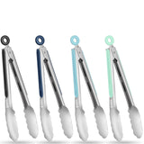 Tongs for Cooking, 9-Inch Stainless Steel Kitchen Tongs, Locking Metal Food Tongs with Silicone Non-Slip Grip, Kitchen Utensils Tongs for Food, Salad and Outdoor BBQ (Set of 4) TENTA KITCHEN