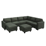 HONBAY Corduroy Sectional Couch with Storage U Shaped Sectional Sofa Modular Sectional Couches for Living Room, Green HONBAY