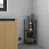 QLSPTFTS 3 Tier Corner Shelf with LED Light,Bookcase for Small Spaces,Display Shelf,Narrow Bookshelf,Plant Stand,Rustic Brown and Black,Suitable for Bedroom,Living Room,Kitchen QLSPTFTS