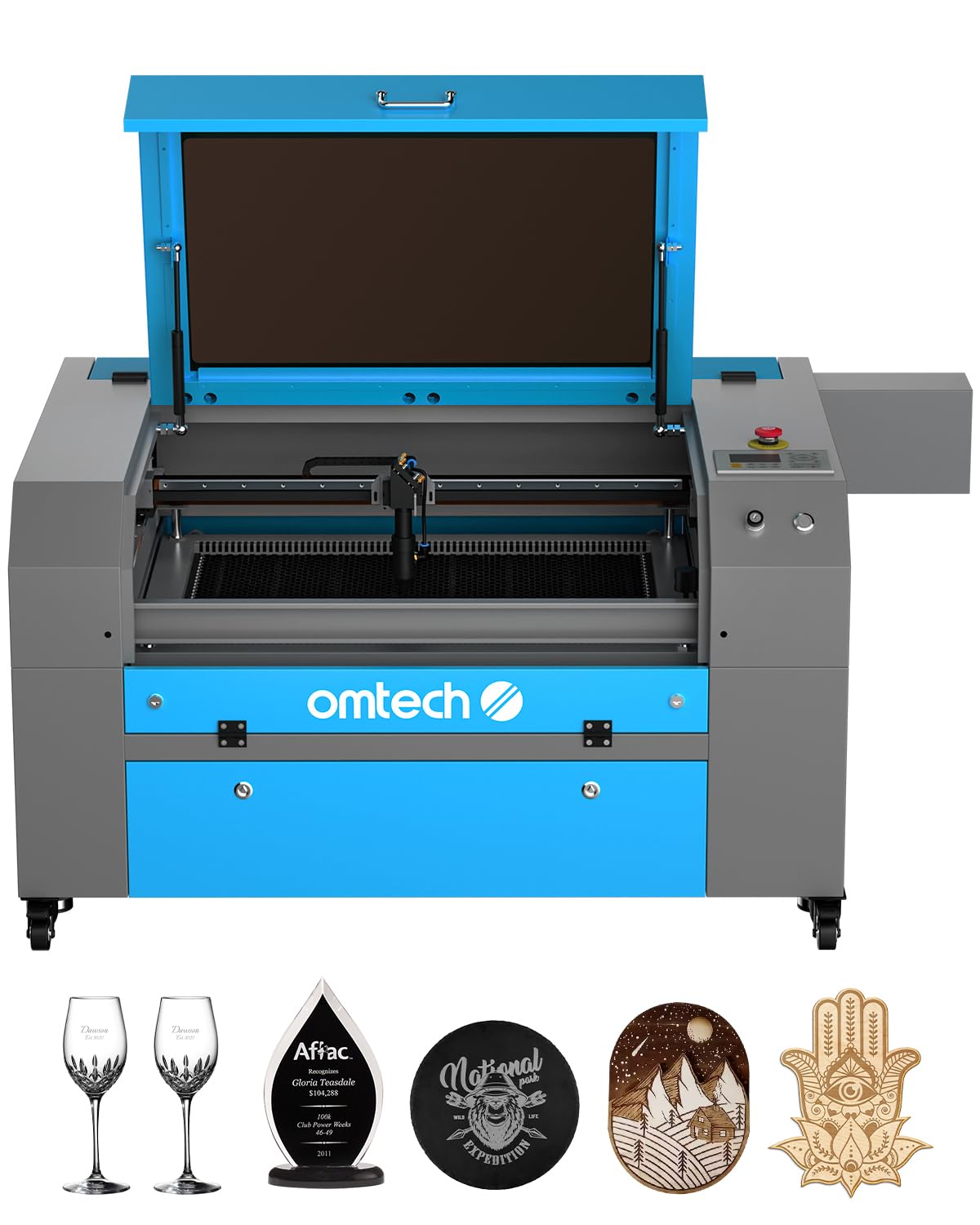 OMTech 80W CO2 Laser Engraver, 20x28 Inch Laser Engraving Machine with Air Assist 4 Way Pass Through Door Water Pump Wheel, Commercial Laser Cutter Cutting Etching Machine for Wood Glass Acry - WoodArtSupply