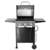 Grill Boss Propane 3 Burner Gas Grill, Portable BBQ w/Lid, Wheels & Side Shelves, Black GRILLBOSS