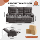 Recliner Sofa with Cup Holders for Living Room 3 Seat Manual Oversized Recliner Chiar with Ergonomic, Side Pocket for Adult MAHOMICO