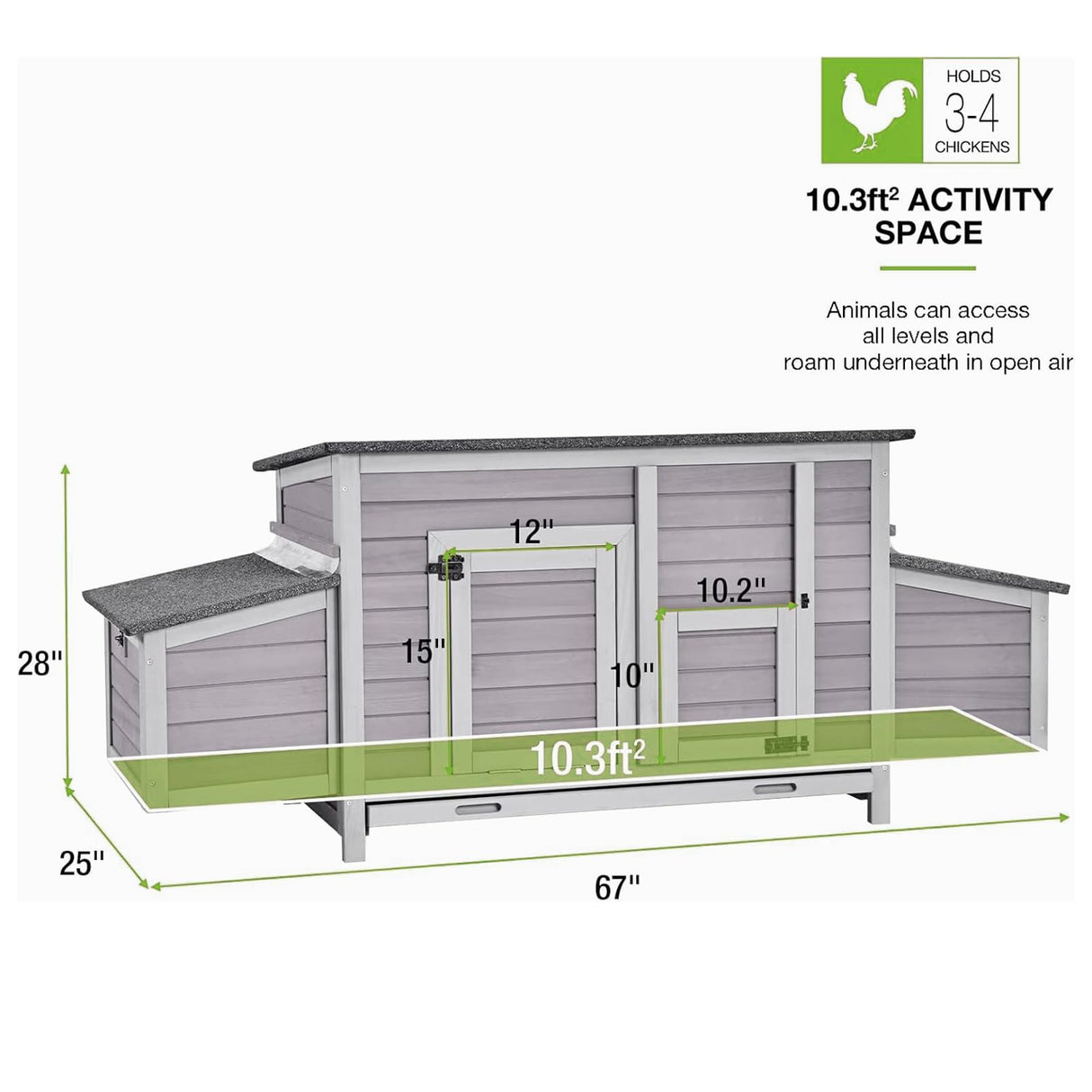 GUTINNEEN Chicken Coop Outdoor Wooden Portable Hen House Expandable Poultry Cage with Nesting Box,Perches,Waterproof Roof GUTINNEEN
