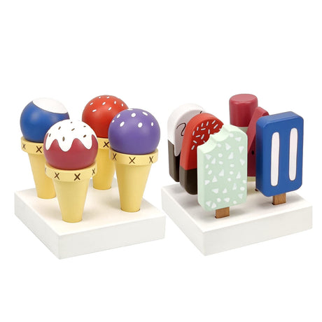 12 Pieces Ice Cream Toy Set with Wooden Popsicle Ice Cream Bar Pretend Play Food Accessories for Kids Encourage Role Play and Develops Social Skills for Children 3+ iQwistar