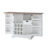 LUXOAK Farmhouse Expandable Wine Bar Cabinet, 61" Home Bar Unit with Foldable Tabletop & Barn Door, Coffee Bar Cabinet with Wine & Glass Holder, Liquor Cabinet/Mini Bar/Buffet Cabinet, White LUXOAK