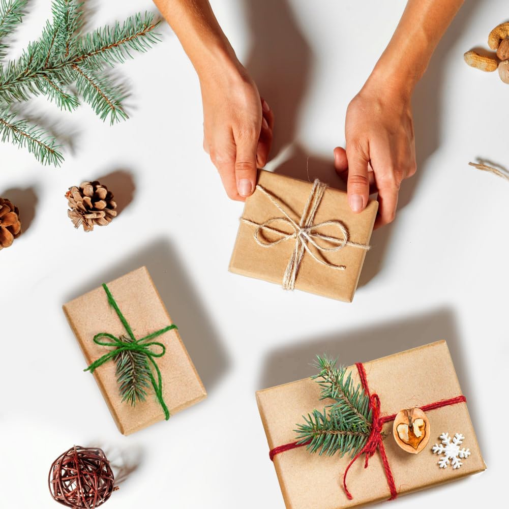 Vivifying Christmas Twine String, 328 Feet x 3 Rolls 2mm Red Green White Jute Twine for Gift Wrapping, Gardening, DIY Crafts, Packing Vivifying