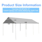 10 x 20 Ft Heavy Duty Carport Replacement Canopy Cover Waterproof & UV Protected Garage Top Tent Shelter Tarp Cover with 44 Ball Bungees Cords, Only Top Cover, Silver Grey BOUTICOL