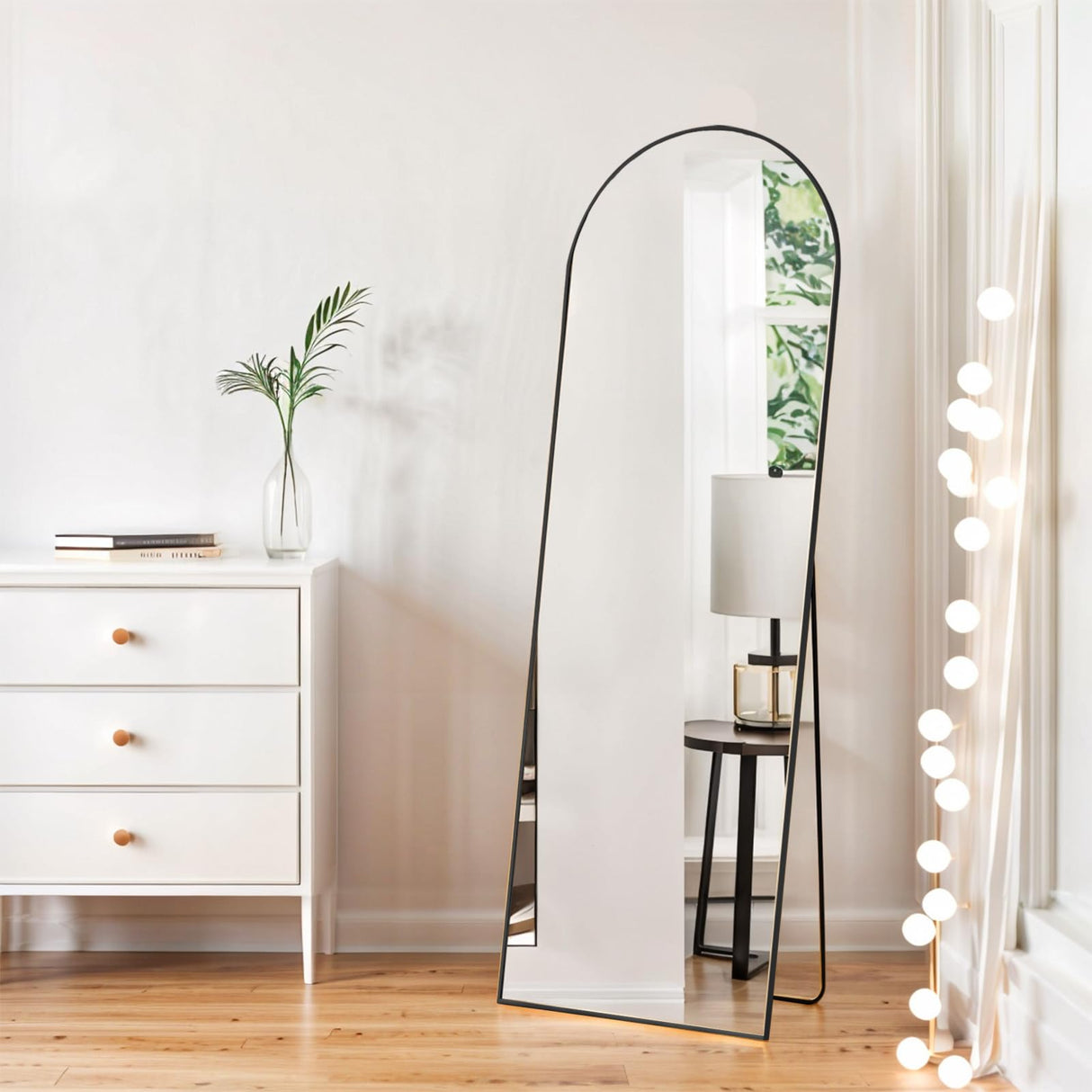 Arched Mirror Full Length, 16"x59" Body Wall Mirrors with Shatter-Proof Glass, Floor Standing, Hanging or Leaning, Tall Arch Mirror with Stand Aluminum Alloy Frame for Bedroom Cloakroom Zibbizo