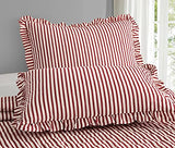 CHIXIN Ticking Stripe Ruffle Skirt Bedspread Queen Size - 30" Long Drop, Shabby Chic Style, Lightweight Bedding Cover, 3 Piece Set, Burgundy Red CHIXIN