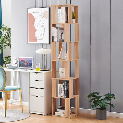 RVEE 360° Rotating 6-Tier Corner Bookshelf in Light Walnut for Living Room and Home Office - WoodArtSupply