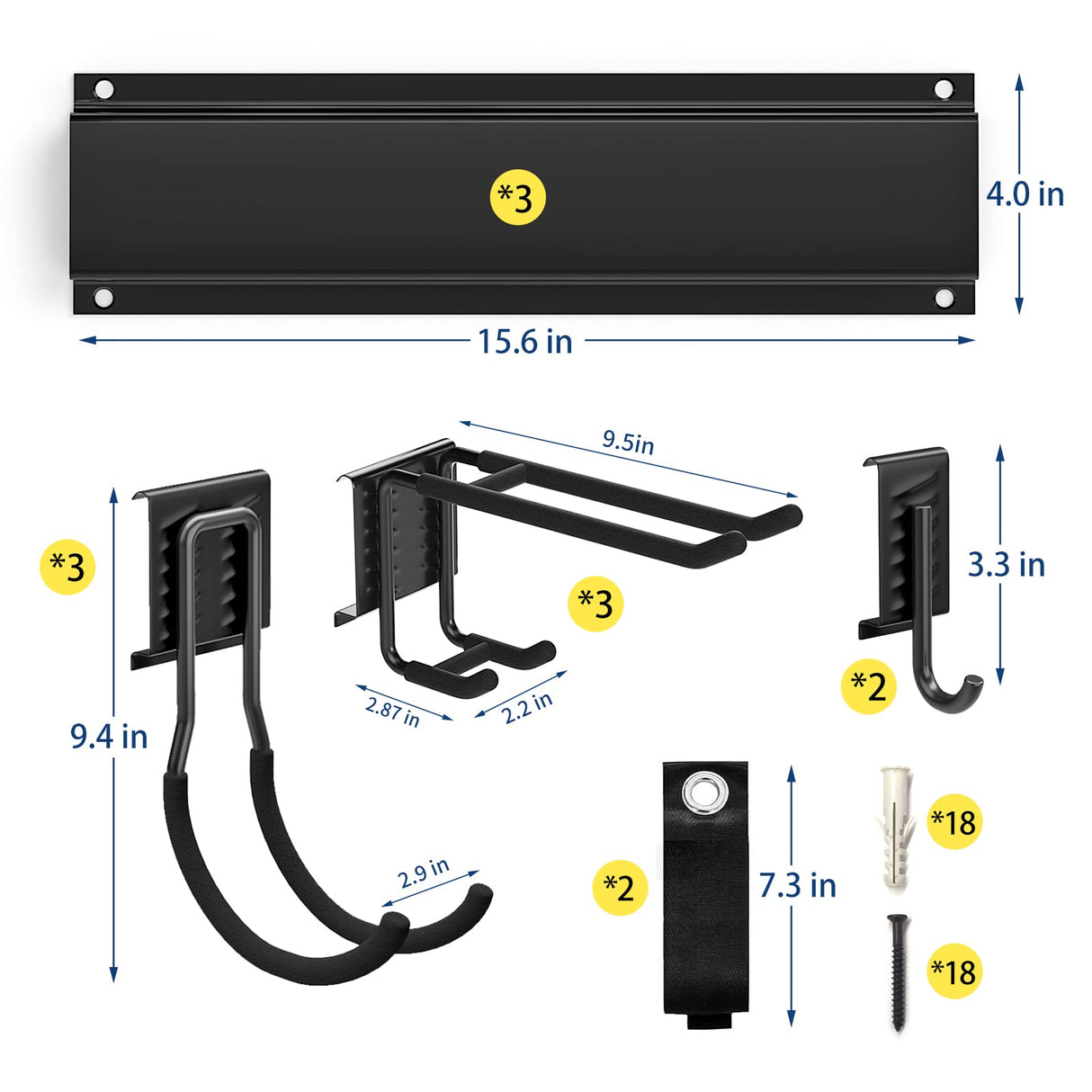 Garage Tool Organizer Wall Mount 13 PCS, Yard Garden Tool Organizer, Adjustable Tool Storage Rack with 8 Heavy Duty Hooks, Max Load 500lbs Garage Organization Ailadl
