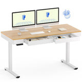 FLEXISPOT 55 x 24 Inch with Double Drawers Q5 Standing Desk, Electric Adjustable Height Stand Up Desk with 4 Preset Heights Whole Piece Wooden Desktop for Home, Office, Workstation, Maple FLEXISPOT