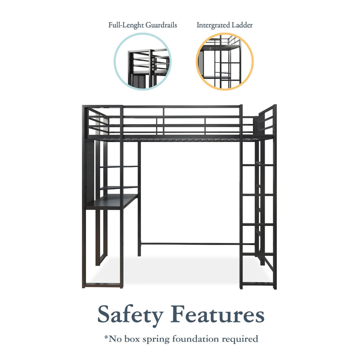 DHP Abode Full Size Metal Loft Bed, Black DHP