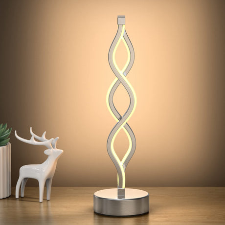 NUÜR Infinity Spiral LED Table Lamp Silver, Dimmable Metallic Bedside Lamp with Touch Controller, 3 Colour Temperature, 15.8 Inch Height, Decorative Lamp for Home, Living Room NUÜR