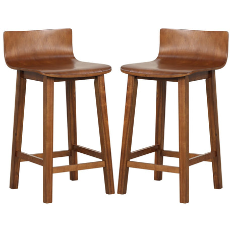 COSTWAY Solid Wood Bar Stools Set of 2, 24.5-inch Counter Height Chairs with Low Back and Footrest, Farmhouse Wooden Armless barstools for Kitchen Island, Dining Room, Cafe, Breakfast, Brown COSTWAY