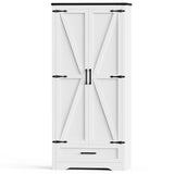 72" Tall Farmhouse Kitchen Pantry with Drawer and 4 Shelves, Large Wood Kitchen Storage Cabinets with 2 Barn Doors & Drawer, Versatile Storage for Dining Room, Bathroom, Antique White Brelley
