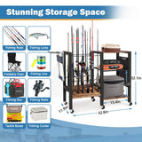 3-Tier Fishing Rod Holder, Garage Fishing Rod Rack, Fishing Rod Organizer for 12 Rods, Space Saving Fishing Pole Storage System for Garage Boat RV Basement, with Wheels Hooks and Storage Bag COLCUT