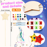 92 Pcs Unfinished Star Princess Fairy Wands Kit Make Your Own Princess Wand DIY Art Craft Magical Wand Include 36 Star Wooden Fairy Wands 18 Gem Stickers 36 Ribbons 2 Markers for Kids Party Supplies Feradny