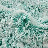 Flysheep Luxury Faux Fur Shaggy Fluffy Comforter Set Twin Size Mixed Aqua and White Long Hair, 3 Pieces Plush Flannel Sherpa Backing Reversible Soft Microfiber Bedding Set Super Warm for Winter Flysheep