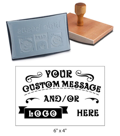 6" x 4" Extra Large Custom Rocker Mount Wood Hand Rubber Stamp with Wooden Handle UImprint