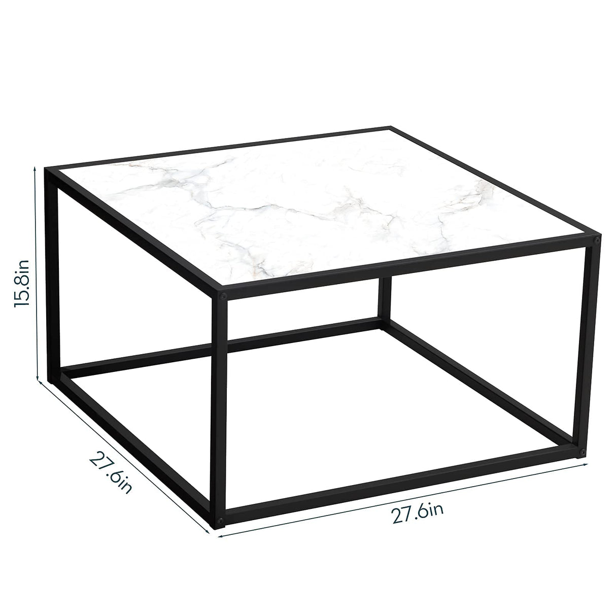 SAYGOER White Coffee Table,Small Square Coffee Table,Modern Center Table for Living Room Office 27.6 * 27.6 * 15.7 Inch, Easy Assembly, White Faux Marble Top SAYGOER