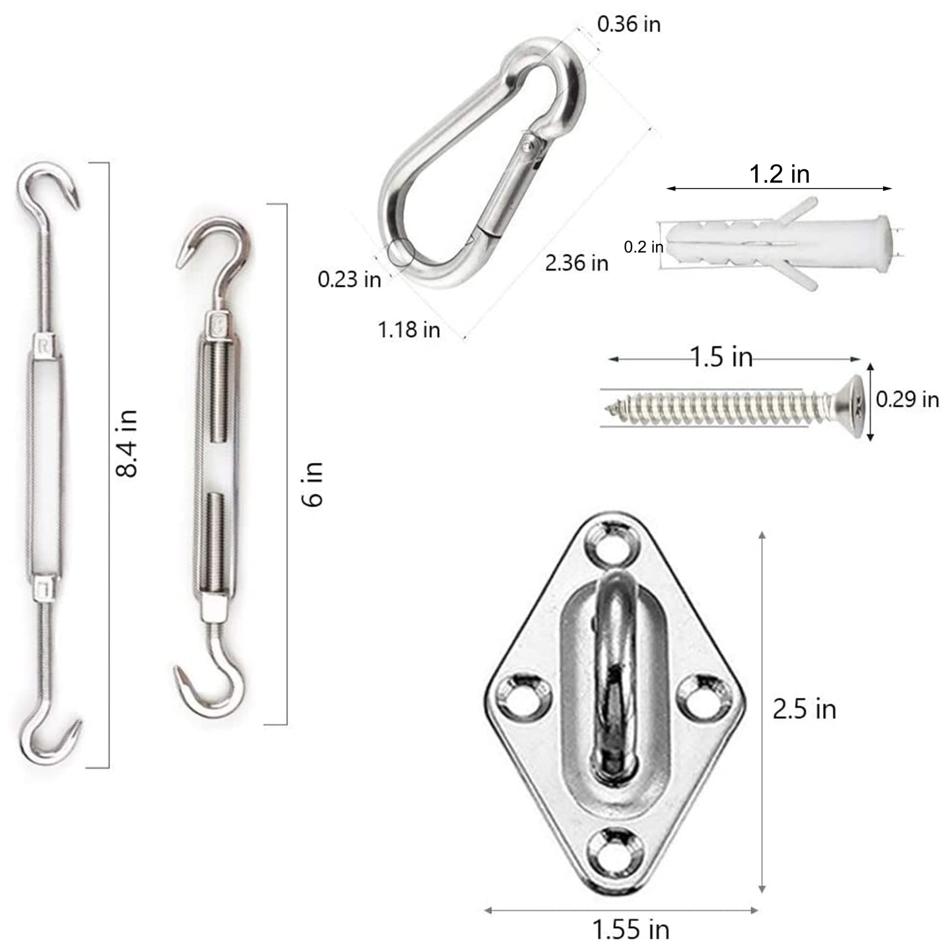 YOFIT Shade Sail Hardware Kit 6 inch for Triangle Rectangle Sun Shade Sail Installation, 304 Grade Stainless for Garden Outdoors, 80 Pcs - WoodArtSupply