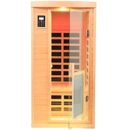 LTCCDSS 1 Person Low EMF Infrared Sauna, Hemlock Wooden Far Infrared Sauna for Home, 1460W with Bluetooth Speakers, LED Reading Lamp and Chromotherapy Lamp Indoor Sauna Room - WoodArtSupply