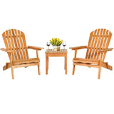 Tangkula 3 Pieces Adirondack Chair Set, Outdoor Wood Furniture Set with 2 Folding Lounge Chairs & Side Table, Widened Armrest, Slatted Design, All Weather Conversation Set for Garden Patio Backyard Tangkula