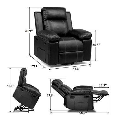 COMHOMA Lift Recliner Chairs for Elderly, Power Lift Chair with Heat and Massage, Leather Sofa Living Room Chair, Infinite Position, 2 Side Pockets (Black)