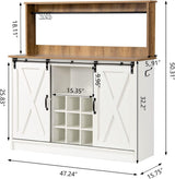 4 EVER WINNER Farmhouse Coffee Bar Cabinet with Hutch, 47” Sideboard Buffet Cabinet w/Sliding Barn Doors, 6 Hooks, Liquor Cabinet with Floating Shelf Wine Racks for Living Dining Room, White 4 EVER WINNER