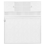 Merax Queen Size Murphy Bed with Ample Storage Shelves, Horizontal Murphy Wall Bed with Diamond Stripes, No Box Spring Needed, White Merax