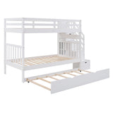 Twin over Full Bunk Bed with Trundle, Wood Bunk Bed with Storage Cabinet and Drawers, Convertible Bunk Beds Twin over Full Size Split into 3 Beds for Kids, Teens, Adults, Noise-reduced, White Harper & Bright Designs