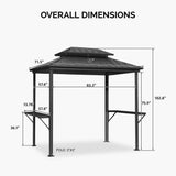 PURPLE LEAF 6' X 8' Hardtop Grill Gazebo for Patio Permanent Aluminum Barbeque Shelter Gazebo Canopy with Ceiling Hook and Shelves Double Tiered Grey PURPLE LEAF