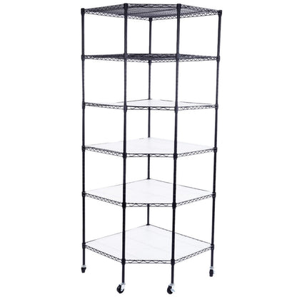 Bonnlo 6-Tier Rolling Heavy Duty Commercial Polygonal Corner Shelf Wire Shelving Unit Adjustable Storage Rack Free Standing Garage with 5 Wheels 26 4/5" L x 26 4/5" W x 71" H Inches (Black)