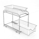 AIYAKA under sink storage 2 Tier Stackable Sliding Basket Organizer Drawer For Kitchen And Bathroom/Cabinet Drawers,silver AIYAKA