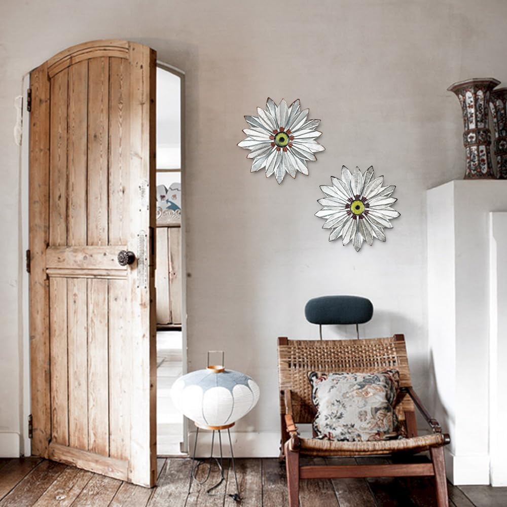 YEAHOME Metal Farmhouse Boho Wall Art, 2 Set 11" Galvanized Wall Decor for Bedroom & Outdoor YEAHOME