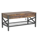 Aheaplus Coffee Table, Lift Top Coffee Table with LED Light and Power Outlet, Modern Lift-Top Center Table with Storage Shelf, for Living Room with Lift Tabletop, X Support Metal Frame, Rustic Brown Aheaplus