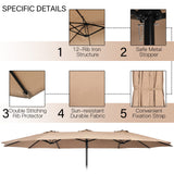Tangkula 15FT Double-Sided Patio Umbrella with Base, Extra-Large Market Umbrella W/Crank System, Outdoor Twin Umbrella W/ 12-Rib Metal Structure & Air Vents for Garden, Backyard, Poolside (Brown) Tangkula