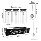 MACIFECI Glass Coffee Containers with Shelf Coffee Station Organizer 54oz Black Glass Coffee Bean Storage Canister with Spoon Coffee Canister Set Kitchen Food Storage Jars for Coffee, Sugar, Candy MACIFECI