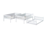 VilroCaz Modern Twin Over Twin Over Twin Triple Bunk Bed, Rubber Wood Detachable Triple Twin Bunk Bed Frame, 3-in-1 Bunk Beds with Ladder and Guardrails for Kids Teens, Maximize Space (White-ON) VilroCaz