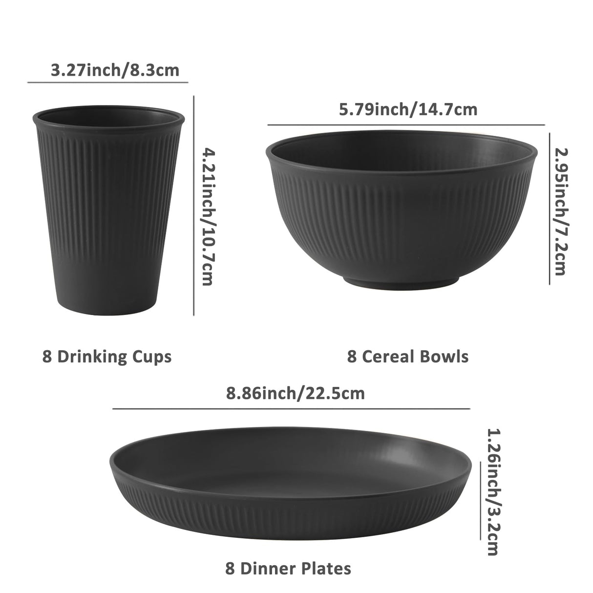 HIERYQHE 24pcs Wheat Straw Dinnerware Sets, Unbreakable Reusable Dinnerware Set for Outdoor/Kitchen, Outdoor Camping Cups Plates and Bowls Sets, Dishwasher Safe Wheat Straw Dinnerware Set for 8 HIERYQHE