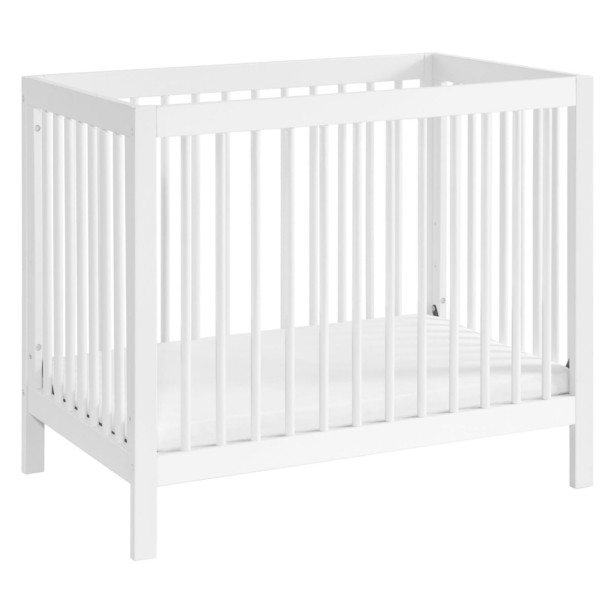 Oxford Baby Essentials Island Mini 4-in-1 Convertible Baby Crib with Round Spindles, White Oxford Baby