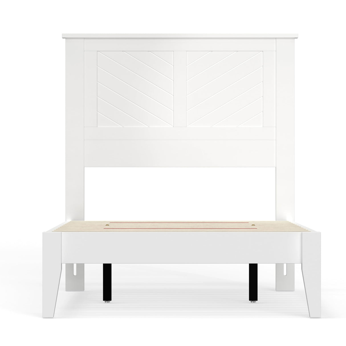 ComfIQ Serene Farmhouse Style Wood Bed in Twin Size with Chevron Scoring Headboard, Coastal Modern Design, Sturdy, Easy Assembly, Ample Underbed Storage, White Finish ComfIQ