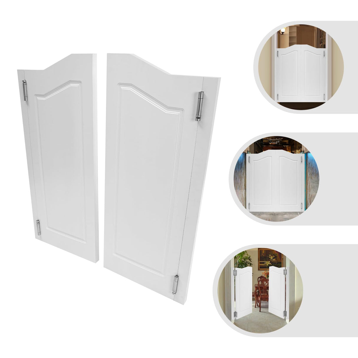 Swinging Doors Cafe Doors, Cafe Saloon Doors, Interior Wood Door Swing Door with Metal Hinges, Bar Saloon Swinging Doors for Kitchen Stairs Bedroom Entrance Partition (White A, 35.83x41.93in) Pinelicorn