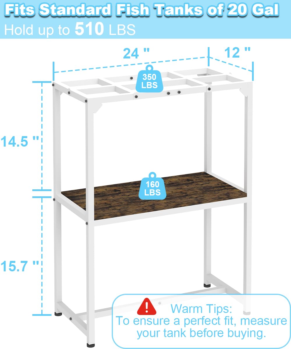 Mondazie 20 Gallon Fish Tank Stand, Upgraded Height Aquarium Stand Table with 2 Tiers Storage Shelf, Metal Reptile Breeder Turtle Terrarium Stand Rack for Home Office, 24" L x 12" W x 32.2" H, White Mondazie